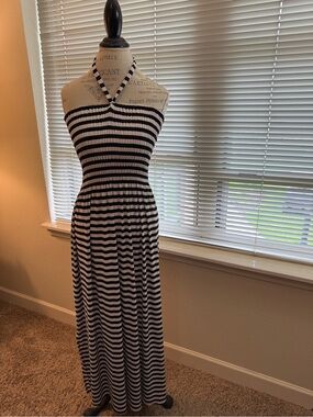 Striped Black and White Halter Maxi Dress